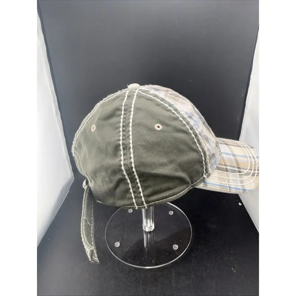 Bass Pro Shops Plaid Baseball Hat Brown Blue Adjustable Buckle Strap Cap